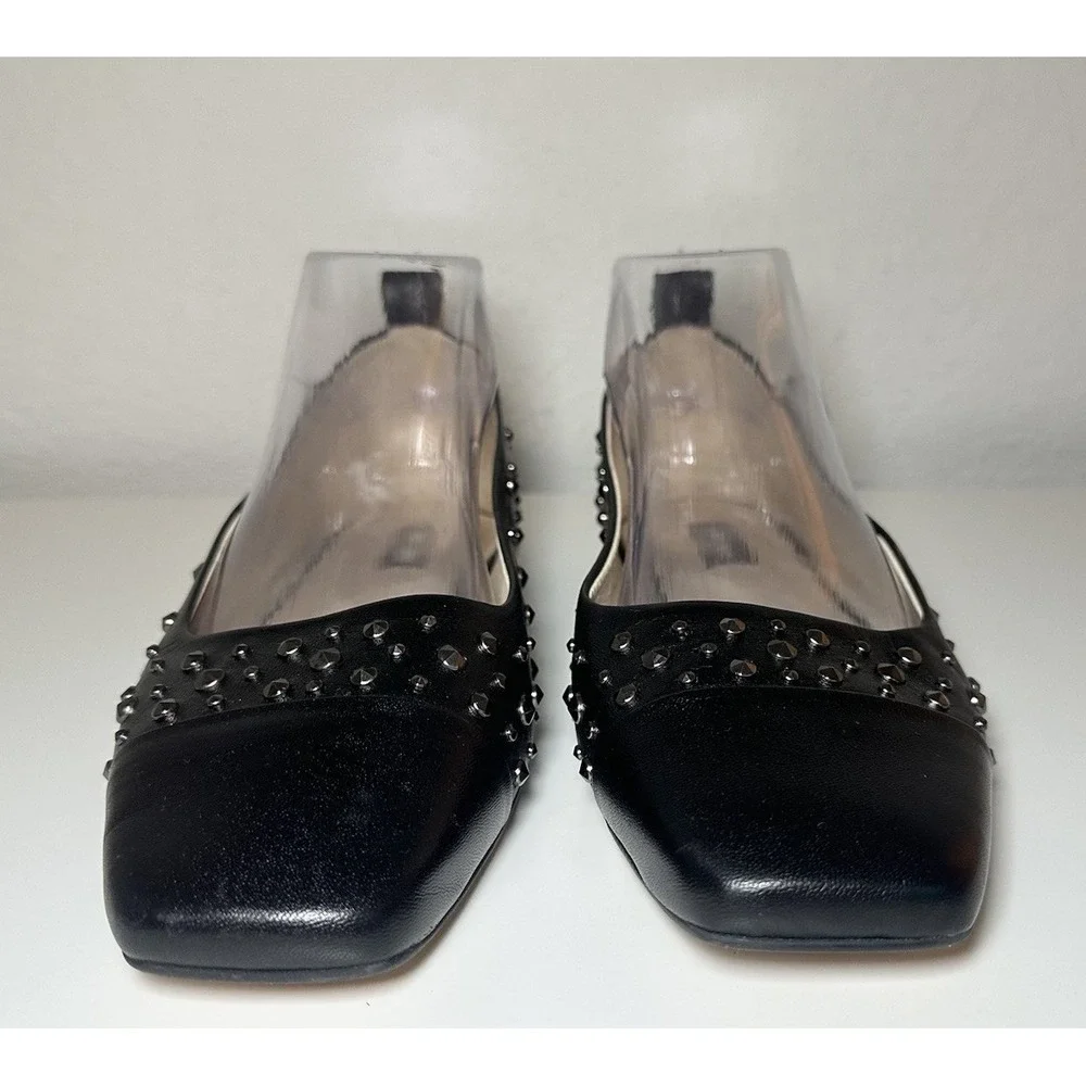 Saint & Sofia Women's US 8 EU 39 Black Gunmetal Studded Leather‎ Ballet Flats